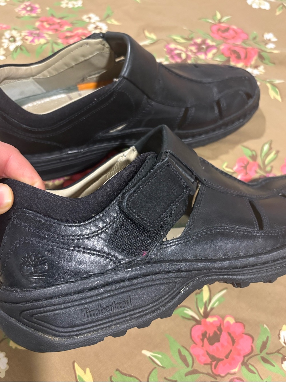 Timberland Black and Tan Leather Slip-On with Hook Strap